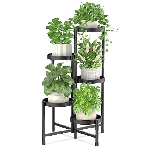 iDavosic.ly Plant Stand Indoor Outdoor, 5 Tier Corner Metal Flower Display Holder Shelf, Easy Assembly Folding Tall Orchid Rack for Patio Balcony Porch Garden Living Room House, Black - Image 1