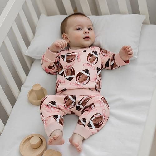 Toddler Baby Girls Football Outfit Funny Rugby Bow Print Sweatshirt Top Pants Set 2Pcs Fall Sport Pullover Clothes thumbnail 4