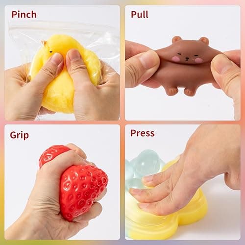 12 Pcs Taba Squishy Toys Pack Include (1 Strawberry,1 Cat Paw,1 Cookie,1 Hamster,1 Chick,1 Penguin,6 Mochi) Cute Taba Sensory Stress Relief Toys,Squishy Fidget Toys Adults,Party Favors Gifts for Kids thumbnail 3