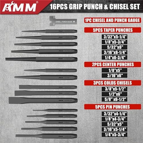 AMM 28 PCS Heavy Duty Punch and Chisel Set, Including Taper Punch, Cold Chisels, Pin Punch and Center Punch, Cr-V, Ideal for Working with Wood, Metal, Automotive, Sculpture, etc thumbnail 3