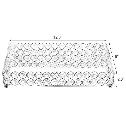 Hedume Crystal Cosmetic Mirrored Makeup Tray, 12.3" x 8", Large Jewelry Organizer, Ornate Decorative Vanity Tray for Dresser, Countertop, Wedding, Home, Bathroom thumbnail 3