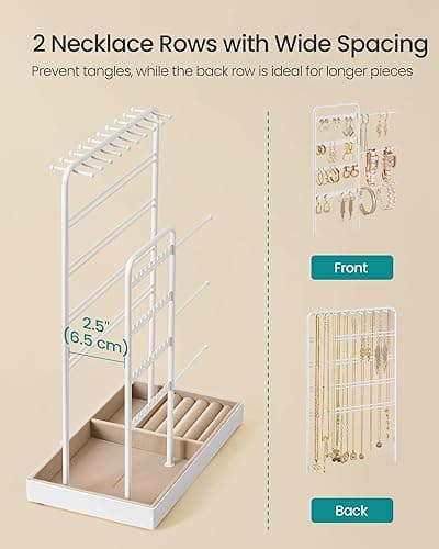 SONGMICS Jewelry Holder, Jewelry Organizer, Jewelry Display Stand with Metal Frame, Velvet Tray, Necklace Earring Bracelet Holder, for Studs, Rings, Gift Idea, Matte White UJJS028W01 thumbnail 5