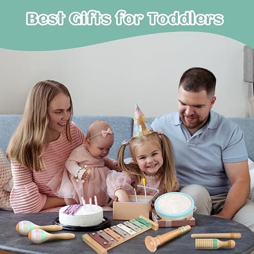 Raimy Musical Instruments Set - Neutral Colors Wooden Montessori Toys Percussion Music Modern Boho Xylophone Birthday Gifts for 1 2 3 Year Old Kids Baby Toddlers Boys Girls 3+ with Storage Bag thumbnail 7