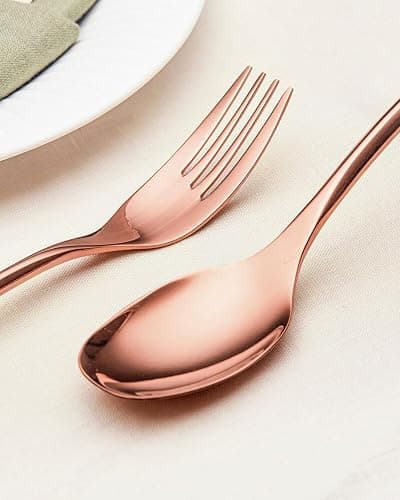 Lemeya 20-Piece Rose Gold Silverware Set for 4,Modern 18/10 Stainless Steel Flatware Set,Luxury Cutlery Set,Unique Utensils Set for Restaurant,Spoons and Forks Set,Mirror Polished,Dishwasher Safe thumbnail 4