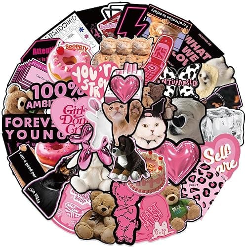 Stickers Aesthetic Waterproof Laptop Stickers Decals for Water Bottle Vintage Scrapbook Stickers for Journals Supplies Journal Planners (Pink-Black 2) - pink-black 2 thumbnail 3