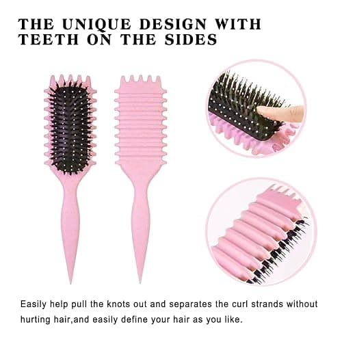 Define Curls Brush - Define Curls, Curly Hair Brush Enhance Bounce | Detangle Wavy/Curly Hair, Reduce Frizz - Ergonomic Design for All Textures (Pink, stripe) thumbnail 4