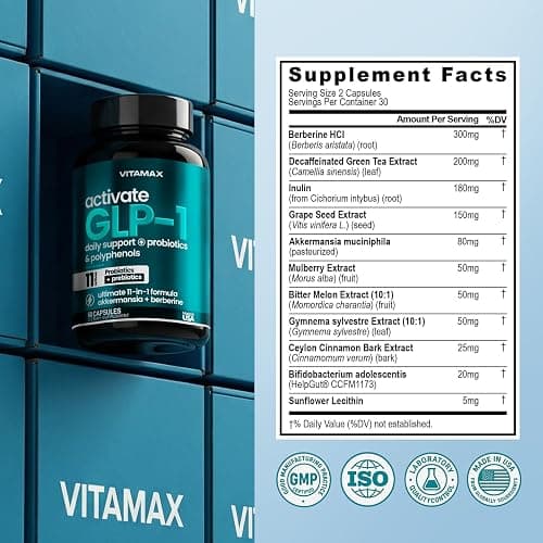 GLP-1 Support Supplement for Weight Management & Appetite Control for Men & Women – With Akkermansia, Berberine, Inulin, EGCG, Probiotics & Polyphenols for Gut Health, Digestion, Hunger & Cravings thumbnail 7