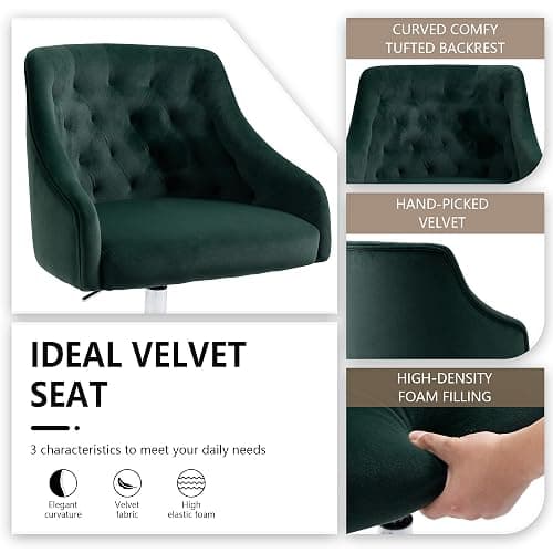 LOVSPATIO Home Office Chair, Velvet Swivel Adjustable Accent Vanity Chair with Arms Nailhead Trim for Bedroom, for to Living Room, Studying, Office (Forest Green) thumbnail 5