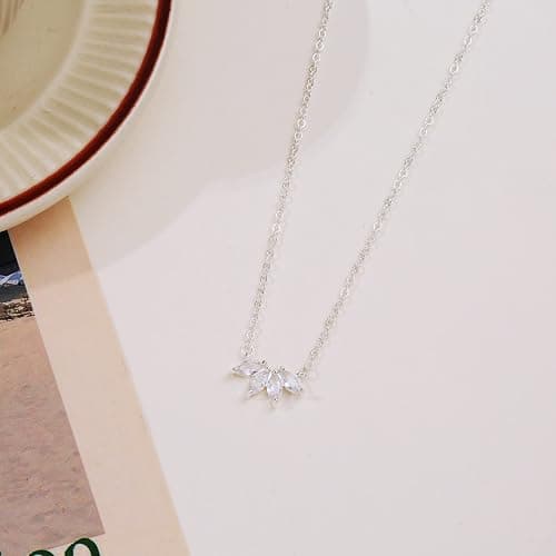 LEXODY Diamond Necklaces for Women, Dainty 14k Gold Plated Leaf Pendant Necklace Layered CZ Necklace Simple Choker Necklaces for Women Trendy Jewelry Gifts thumbnail 6