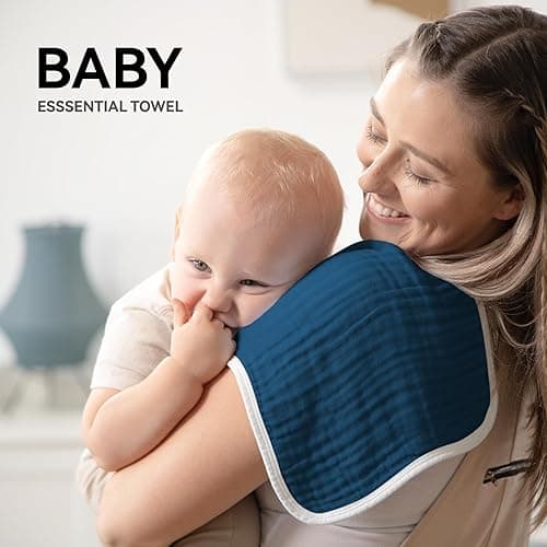 Synrroe Burp Cloths Large, Muslin Burp Cloths for Baby Girls and Boys, Pack of 10 Extra Absorbent and Soft Muslin, 6 Layers 20 by 10 Inches 100% Cotton (Blue Sets 10 Pack) thumbnail 3