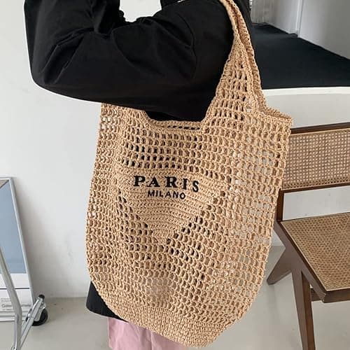 bufftieo Straw Woven Tote Bag for women,Mesh Hollow Woven Shoulder, Straw Beach bag, Hobo Women Bag, for Travel Holiday thumbnail 4