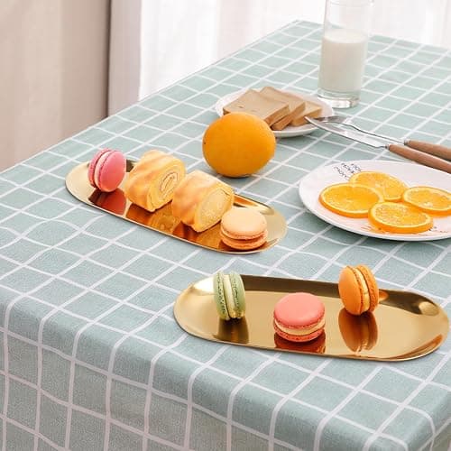 Stainless Steel Towel/ Dish Plate, Tea/ Fruit Storage Trays Cosmetics Jewelry Organizer, Gold, Oval thumbnail 5