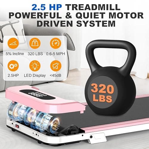 Incline Walking Pad, 3 in 1 Under Desk Treadmill with Ultra Quiet < 40dB, 2.5HP Portable Treadmill for Home Office, Wide Running Belt with 330LB Capacity, Remote Control & LED Display thumbnail 3