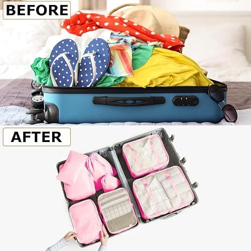 8 Set Packing Cubes for Suitcases Travel Luggage Packing Organizers,Travel Essentials Luggage Organizer Accessories for Shoe Bag Tioletry Bag Laundry Bag (Pink) thumbnail 2