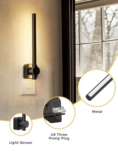 L LOHAS LED Night Light, [2 Pack] Night Lights Plug into Wall, 0-200LM Bathroom Nightlight, Dusk to Dawn Sensor 2W Dimmable Nightlights, Soft White 3000K, Modern Black Night Light for Mirror Restroom thumbnail 5