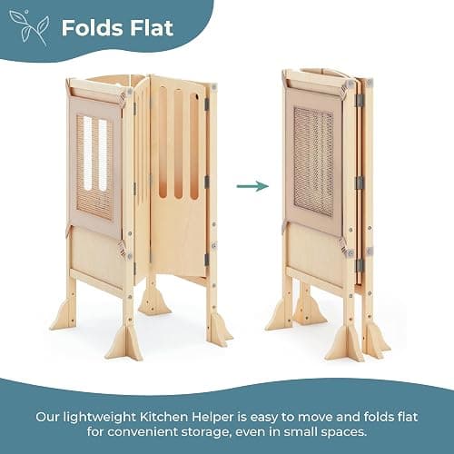 Guidecraft Kitchen Helper® Toddler Tower Step Stool - Contemporary - Natural: Folding Adjustable Height Montessori Wooden Learning Furniture with Keepers thumbnail 8