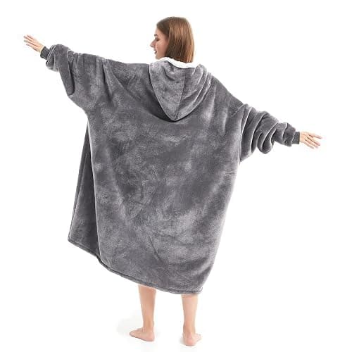 Cozystar Wearable Blanket Hoodie with Giant Pocket （Pet Won't Leave） Extra Soft Sherpa Fleece Thick Warm ＆ Cozy Oversized Sweatshirt Blanket Jacket with Sleeves-Grey thumbnail 4