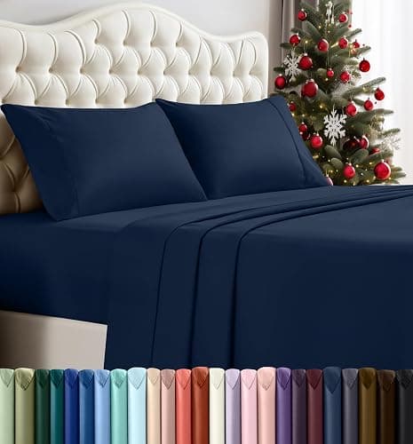Utopia Bedding Queen Sheet Set – 4 Piece Bed Sheets for Queen Size Bed, Soft and Breathable Microfiber, Includes 1 Fitted Sheet, 1 Flat Sheet and 2 Pillowcases (Navy Blue) - Image 1