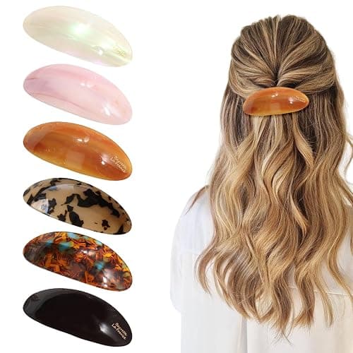 6 Stück Französische Haarspangen aus Acetat, Damen Haarklammer Klein Ovale Französische Haarspange Flat Claw Clip Haarclips für Halbe Frisuren, Retro Design Schildpatt & Perlglanz, Für Dickes Haar - Image 1