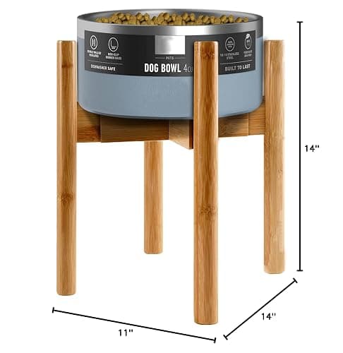 Dog Bowl Stand for Large Breed - 14-inch High, Adjustable Sideways to Fit Various Sizes of Pet Food/Water Bowls, Slow Feeders, and Drink Fountains - Bamboo thumbnail 10