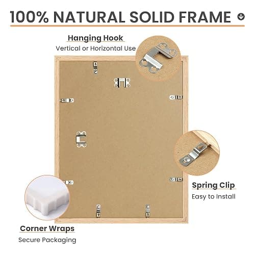 upsimples 11x14 Picture Frame Set of 3, Natural Solid Wooden Picture Frames, Display 8x10 with Mat or 11 x 14 Without for Vertical or Horizontal Wall Hanging thumbnail 5