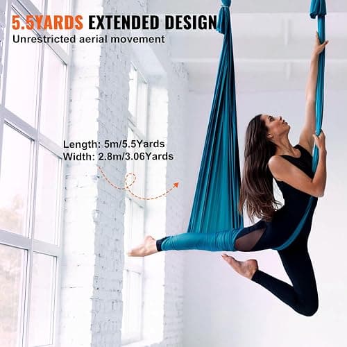 VEVOR Aerial Silk & Yoga Swing, Aerial Yoga Hammock Kit with 100gsm Nylon Fabric, Full Rigging Hardware & Easy Set-up Guide, Antigravity Flying for All Levels Fitness Bodybuilding thumbnail 4