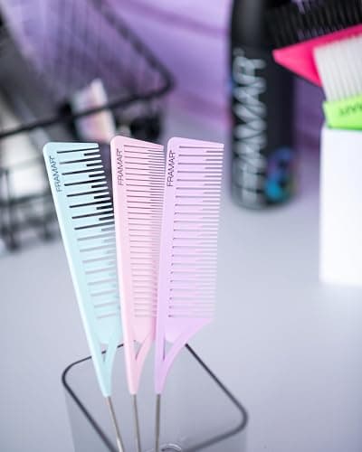 FRAMAR Dreamweaver Highlight Comb Set - Professional Highlighting Comb With Parting Tip, Hair Dye Comb, Foiling Combs For Highlighting, Highlight Combs For Highlighting – 3 Pack Pastel thumbnail 6