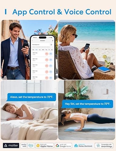 meross Smart Thermostat for Home, WiFi Thermostat Works with Matter, Alexa, Apple Home, Google Assistant, App & Voice Control, 7x24h Scheduling, Energy Saving, C-Wire Required thumbnail 5