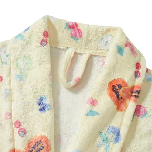 Yassiglia Women Kimono Dressing Gowns Fruit Floral Print Bathrobes Flannel Soft Warm Long Robe with Belt Ladies Housecoats - Yellow - S thumbnail 7