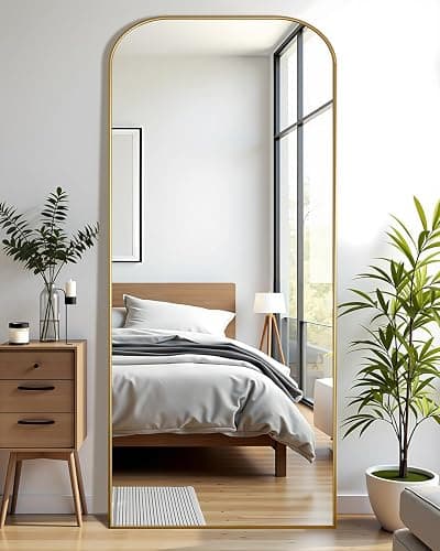 Antok Full Length Mirror, 59"x22" Floor Mirror Freestanding, Arched Floor Standing Large Mirror Full Body Mirrors with Stand for Bedroom, Hanging Mounted Mirrors for Living Room, Gold - Image 1