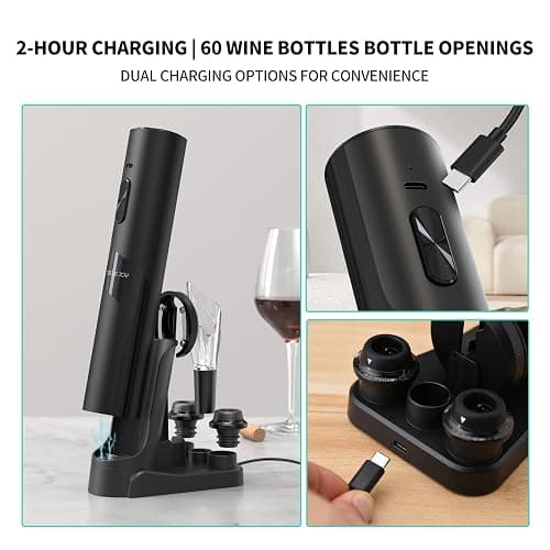 CIRCLE JOY Rechargeable Wine Opener Electric Wine Bottle Opener 7-in-1 Wine Gift Set with Electric Vacuum Pump, Charging Station, Foil Cutter, Wine Aerator Pourer and 2 Wine Stoppers thumbnail 3