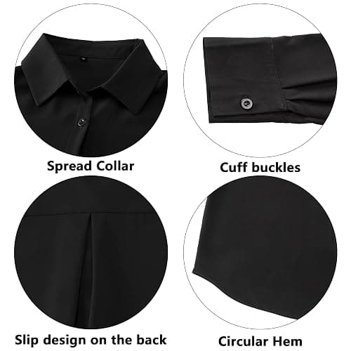YAMANMAN Women's Button Down Shirt Classic Long Sleeve Collared Tops Work Office Chiffon Blouse thumbnail 2