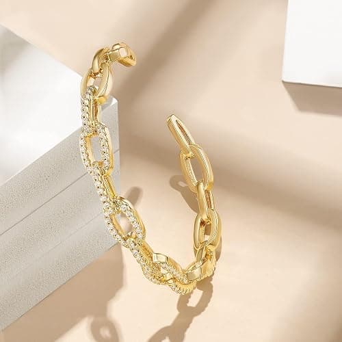 KissYan Gold Cuff Bangle Bracelets for Women, 14K Gold Plated Adjustable Open Cuff Bracelet Flat Hollow Butterfly Cubic Zirconia Jewelry Gift thumbnail 5