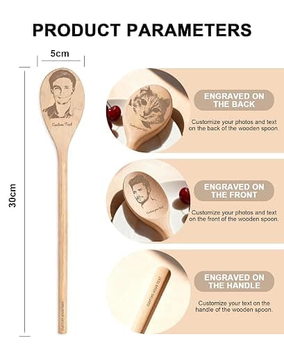 Custom Wooden Spoon - Personalized Engraved with Photo & Name | Unique Kitchen Gift for Mom, Wife, Grandmother | Cooking, Wedding, Anniversary Keepsake (Free Design) thumbnail 3