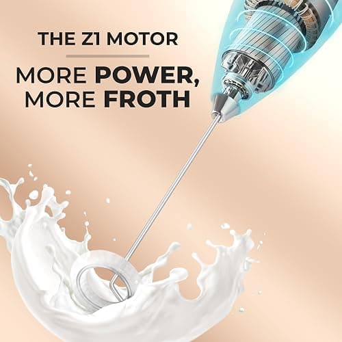 Zulay Kitchen Powerful Milk Frother Wand With Duracell Batteries - Ultra Fast Handheld Drink Mixer - Electric Whisk Foam Maker for Coffee, Lattes, Cappuccino & Matcha - Z1 Motor - Borealis thumbnail 4