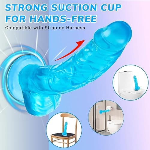 7 Inch Realistic Silicone Dildo, Soft Blue Dildos Sex Toy with Strong Suction Cup, Adult Toys for Vaginal G-Spot and Anal Play, Waterproof Flexible Lifelike Penis for Women Men Beginners Couples thumbnail 3