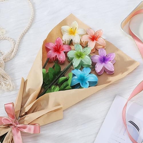 CHANDAT Flower Hair Clips 6 PCS Hawaiian Claw Clips for Vacation Hibiscus Hair Claw Clips Cute Large Hair Clips for Thick and Thin Hair Plumeria Hair Accessories for Women Girls - Hawai thumbnail 2