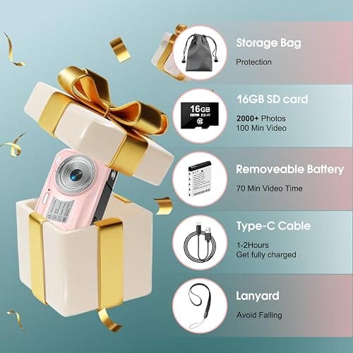 4K Underwater Camera, 64MP 16FT Waterproof Digital Camera with 16GB Card, Autofocus Floatable Waterproof Camera with IPS HD Screen, 16X Digital Zoom, Fill Light, for Surfing,Snorkeling,Swimming,Pink thumbnail 7