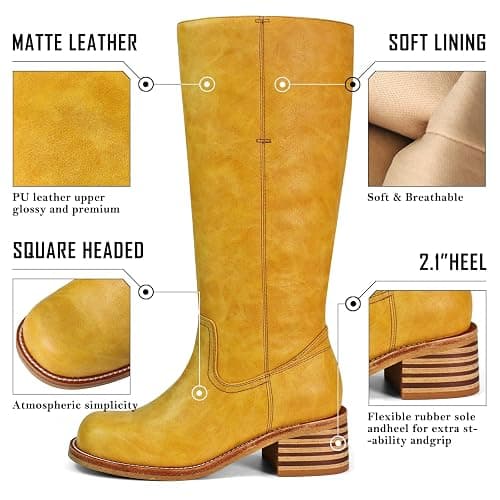 VBDB Women's Knee High Boots Square Toe Chunky Block Heel Long Boots for Women Comfortable Low Heel Womens Boots thumbnail 3