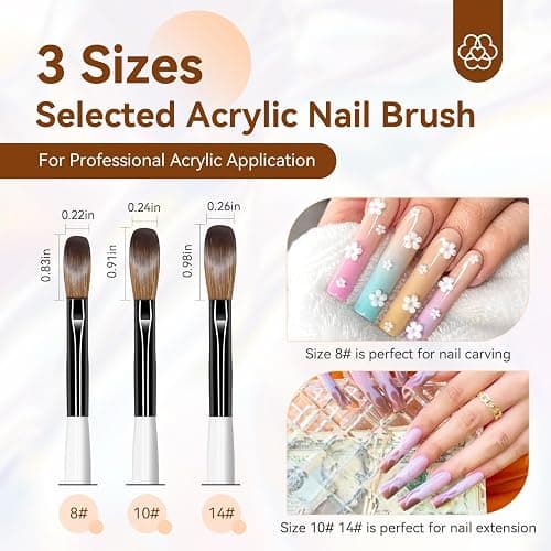 Saviland 3pcs Acrylic Nail Brush Set, Size 8/10/14 Kolinsky Acrylic Nail Brushes for Acrylics Application, Acrylics Powder Nails Art Extension with Black & White Handle for Beginner & Professional thumbnail 3