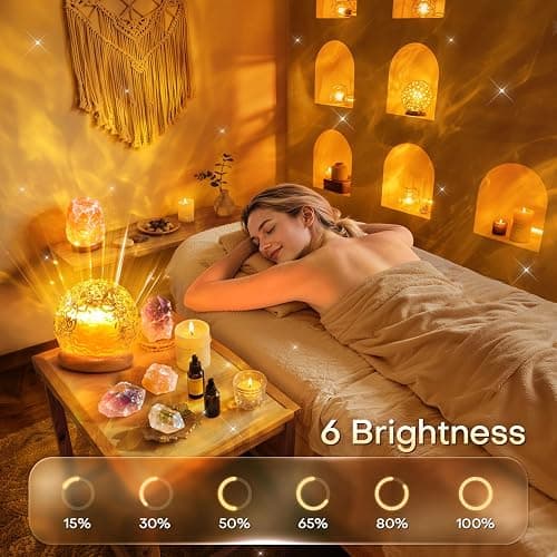 Ambient Lighting, 16 Colors Led Lights for Bedroom, Gift Ideas, Room Decor | 3-in-1 Sunset/Ocean/Northern Patterns, Remote, 6 Brightness, 1 Hr Timer, Made of Glass & Wood, for Bedroom, Bathroom, Dorm thumbnail 5