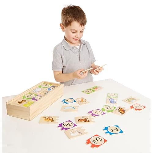 Melissa & Doug Self-Correcting Alphabet Wooden Puzzles with Storage Box (52 pcs) ABC Puzzles, Wooden Alphabet Puzzle for Kids Ages 4+ thumbnail 9
