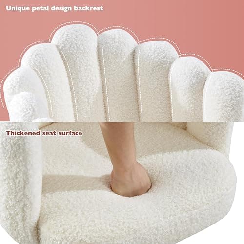 JMYXF Vanity Chair 360° Swivel Desk Office Chair Height Adjustable Makeup Dressing Table Chair for Home Office Bedroom Swivel Chair Teddy Fleece Modern Home Chair (Seashell White) thumbnail 6