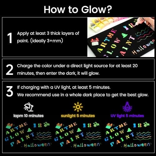 Artme Glow in The Dark Paint, 18 Bright Colors 22ml/0.75oz Blacklight Paint Set, Neon Craft Paints, Glow Fluorescent Acrylic Paints Perfect for DIY projects, Halloween and Christmas Decorations thumbnail 5