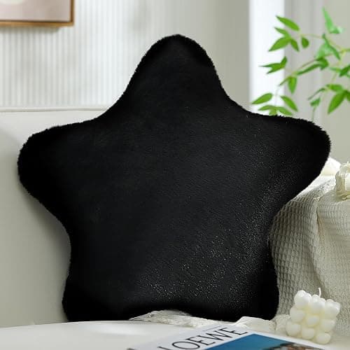 YRXRUS Star Pillows, Black Star Shaped Pillow, Decorative Throw Pillow Gifts, Cute Plush Room Decor, Fluffy Faux Rabbit Fur 14"x14"Pillows for Living Bedroom thumbnail 9