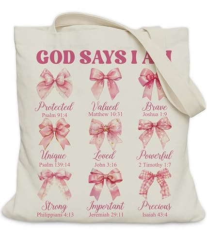 LUERHUI Aesthetic Christian Gifts Tote Bag for Church, Religious Tote Bag for Bible Study, Medium Size with Inner Pocket - Image 1