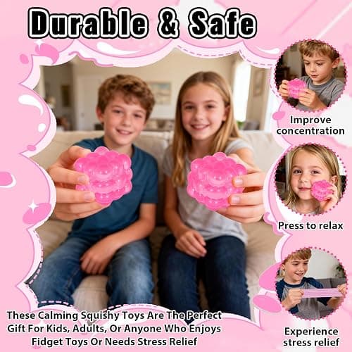 Ice Cube Squishy Fidget Toy, Standard Size 1.96 in Stress Ball for Adults and Kids, Puffwize Soft Textured Sensory Toy with Irregular Shape for Anxiety Relief and Improving Focus(Pink) thumbnail 5