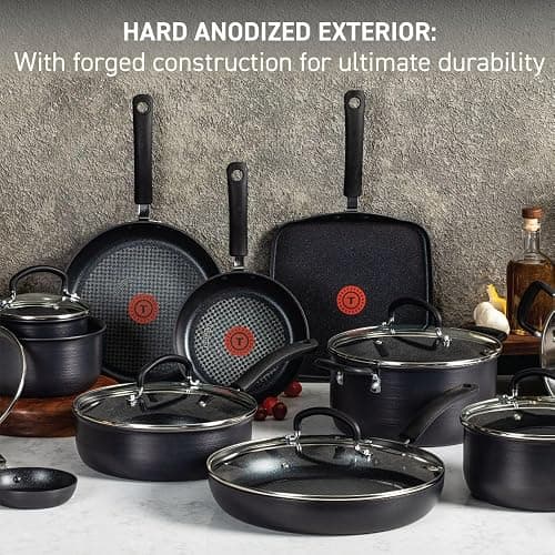 T-Fal Ultimate Hard Anodized Nonstick Cookware Set 17 Piece, Nonstick Pots and Pans Set with Fry Pan, Saucepans, Saute-Pan, Griddle, Dishwasher Safe, Black thumbnail 3