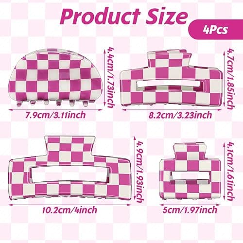 4Pcs Checkered Hair Claw Clips, Non-Slip Hair Jaw Clips for Thick, Thin, Curly, Straight, Long Hairstyle, Simple Style Purple and White Square Claw Clip, Purple Accessories for Women thumbnail 2