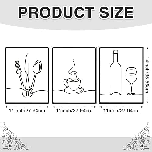 Otoolling 3 Pieces Metal Minimalist Line Kitchen Signs Wall Decor Drawing Rustic Kitchen Wall Art for Dining Living Room Home, 14 x 11 Inches(Dining Room,Black) thumbnail 2